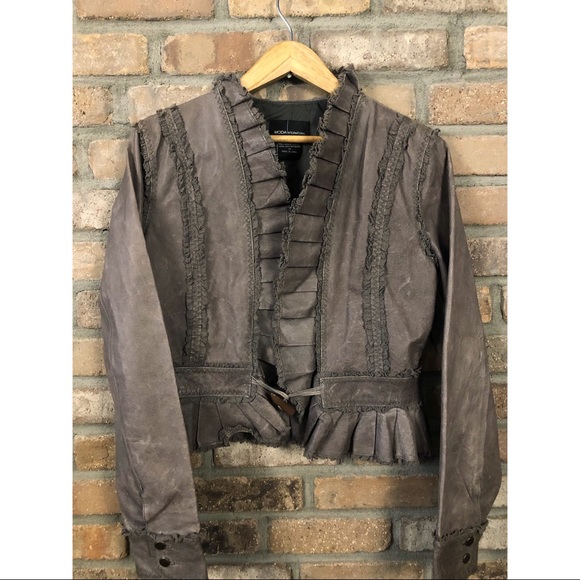 Moda International Ruffle Leather Jacket VS - Picture 2 of 7